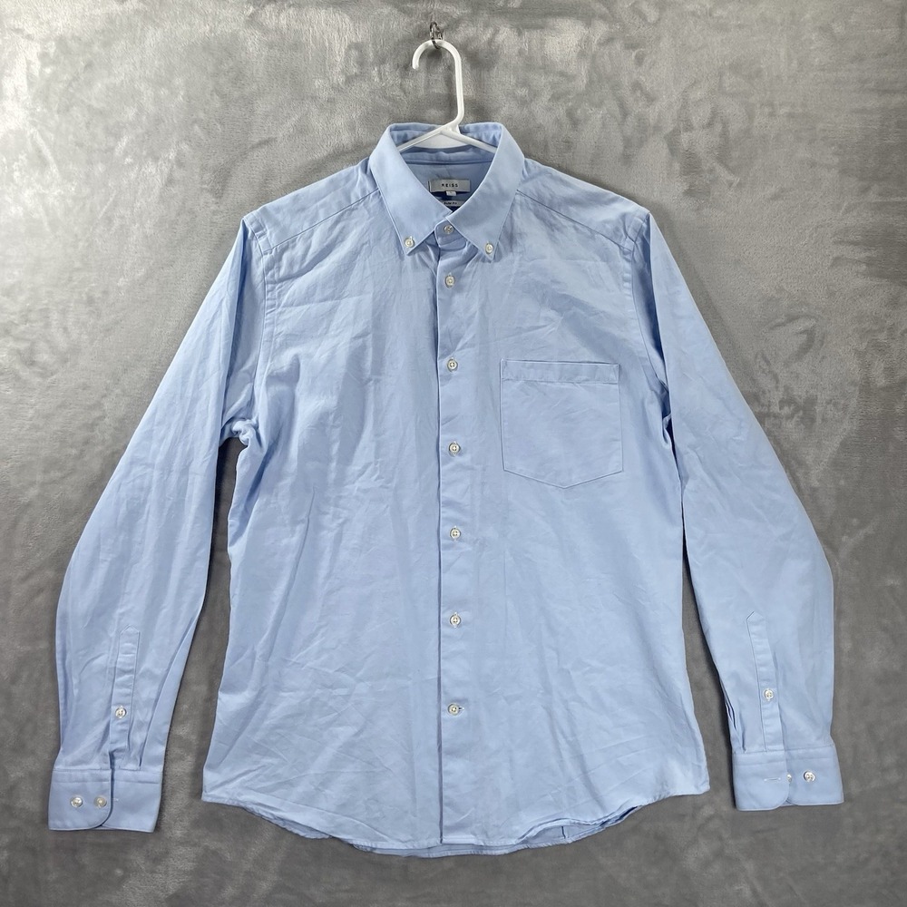 Reiss Shirt men's Large Button Down Slim Fit Blue Long Sleeve Casual 100% Cotton